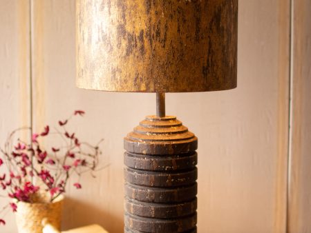 Tall Wooden Table Lamp  With Antique Gold Metal Shade Hot on Sale