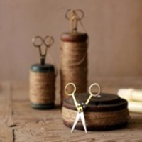 Set Of 3 Wooden Spools With Jute Twine And Scissors Supply