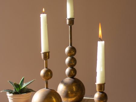 Set Of Three Antique Brass Taper Candle Holders Discount