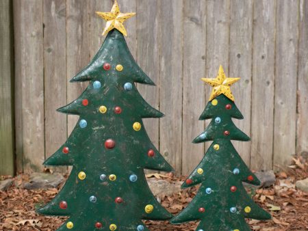 Set Of Two Hand-Hammered Metal Christmas Tree Yard Stakes Online now