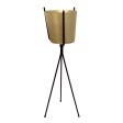 Gold Metal Planter, Black Tripod 31.5  For Sale