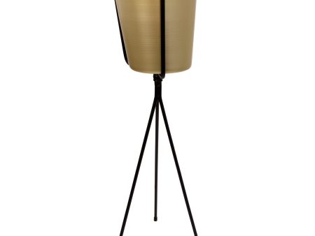 Gold Metal Planter, Black Tripod 31.5  For Sale