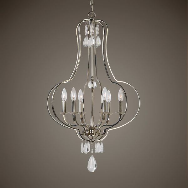 Genie 6 Light Polished Nickel Chandelier Online now