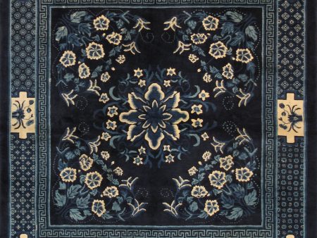 Antique Hand-Knotted Wool Blue Area Rug  6  2  X 6  3  For Sale