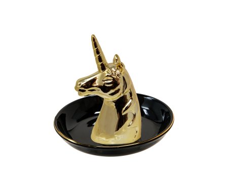 Ceramic 6  Unicorn Trinket Tray, Black Gold Cheap