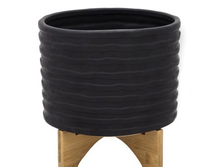 11  Textured Planter W  Stand, Black Fashion