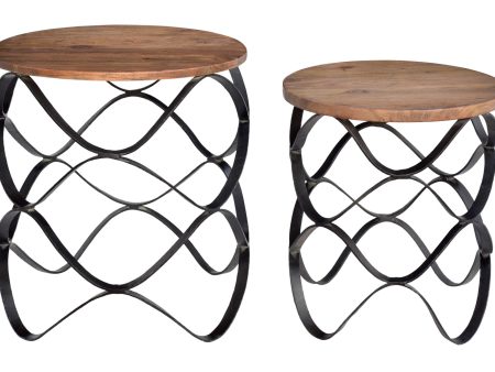 Wavy Iron Set Of Tables With Wood Top Fashion