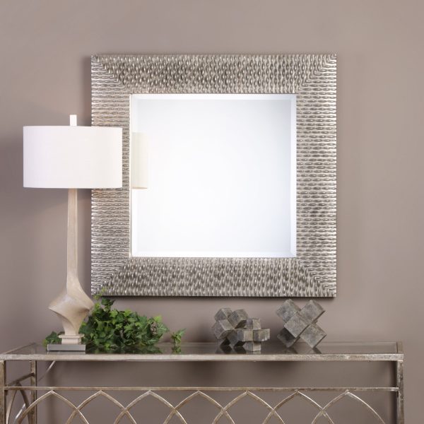 Cressida Distressed Silver Square Mirror For Sale