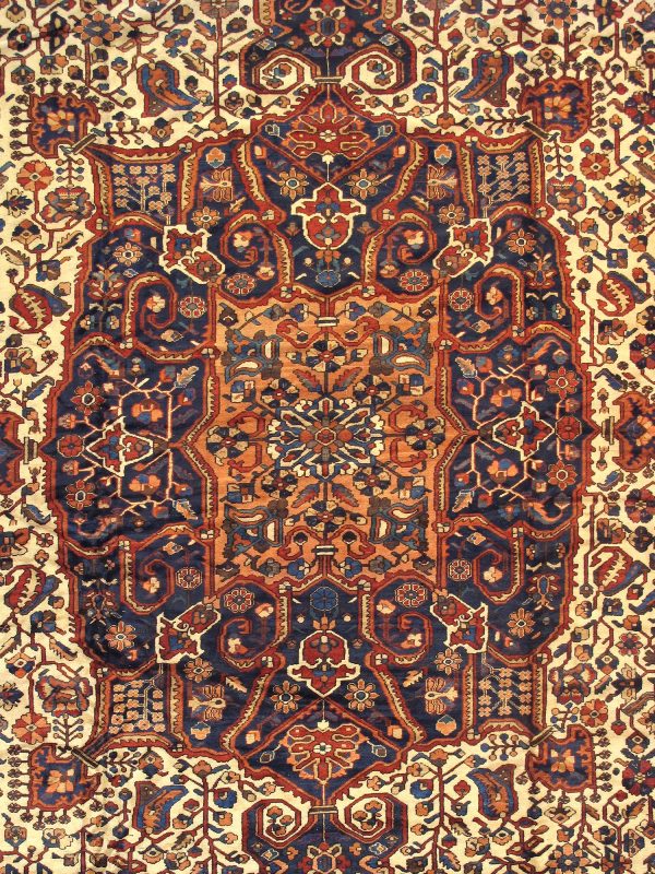 Antique Bakhtiari Collection Lamb s Wool Area Rug-14  7  X 20  2  , Ivory Sale