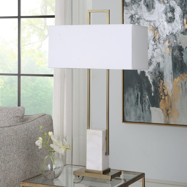 Column White Marble Table Lamp For Sale