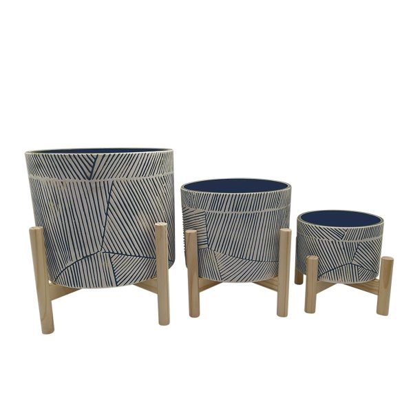 10  Planter W  Wood Stand, Blue on Sale