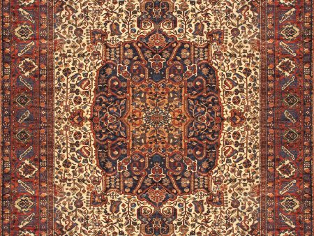 Antique Bakhtiari Collection Lamb s Wool Area Rug-14  7  X 20  2  , Ivory Sale