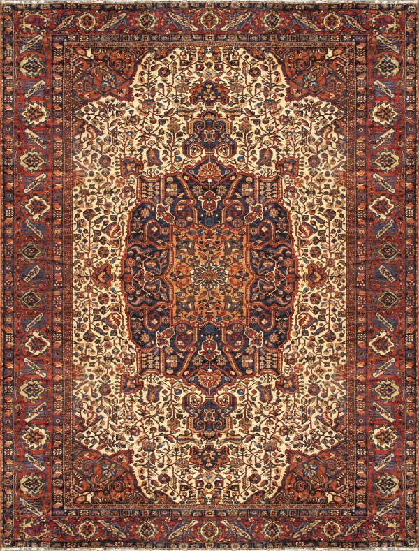 Antique Bakhtiari Collection Lamb s Wool Area Rug-14  7  X 20  2  , Ivory Sale