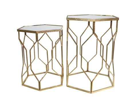 S 2 Mirrored Hexagon Accent Tables 25 21  Gold on Sale