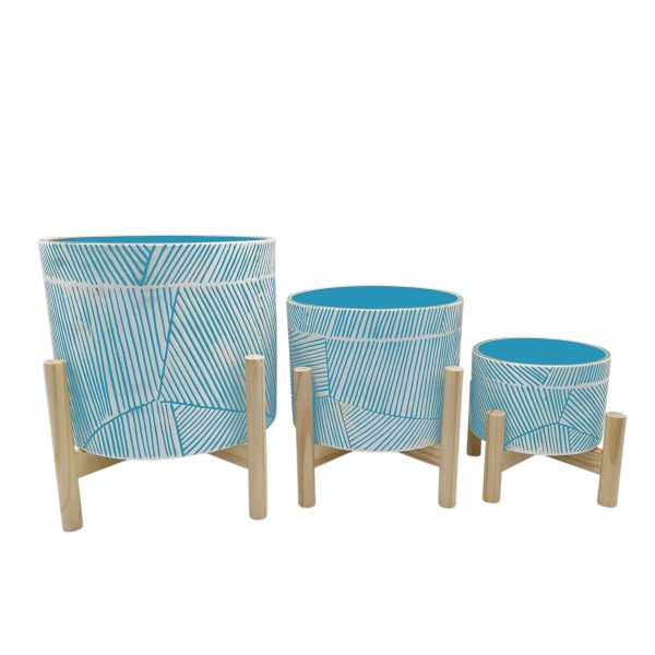 10  Planter W  Wood Stand, Blue Online now