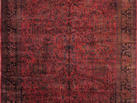 Antique Kashan Collection Lamb s Wool Area Rug-12  0  X 15  0  , Burgundy Cheap