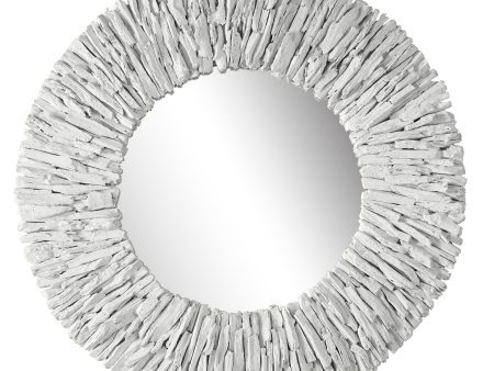 Teak Branch White Round Mirror Hot on Sale