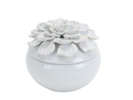 Ceramic Covered 7  Jar W  Petal Trim, White Online Hot Sale