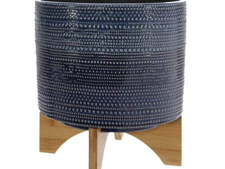 11  Dotted Planter W  Wood Stand, Blue Online