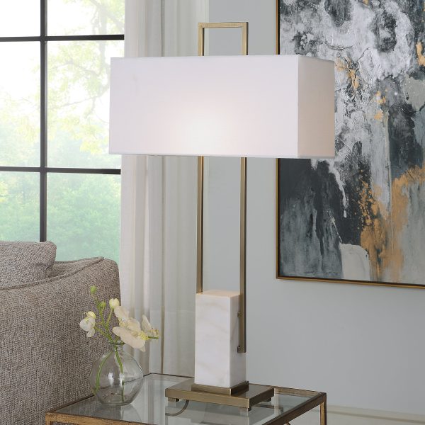 Column White Marble Table Lamp For Sale