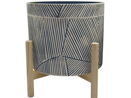 10  Planter W  Wood Stand, Blue on Sale