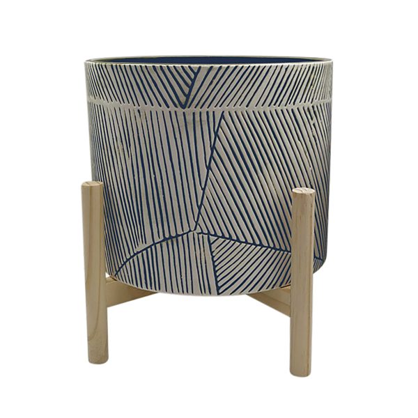 10  Planter W  Wood Stand, Blue on Sale