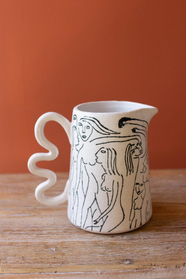 Abstract Figure Pitcher With Squiggle Handle Discount