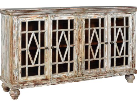 4 Glass Door Distressed Grey Sideboard For Cheap