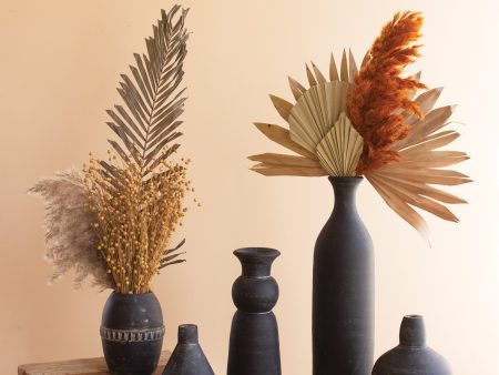 Set Of Five Modern Black Clay Vases For Discount