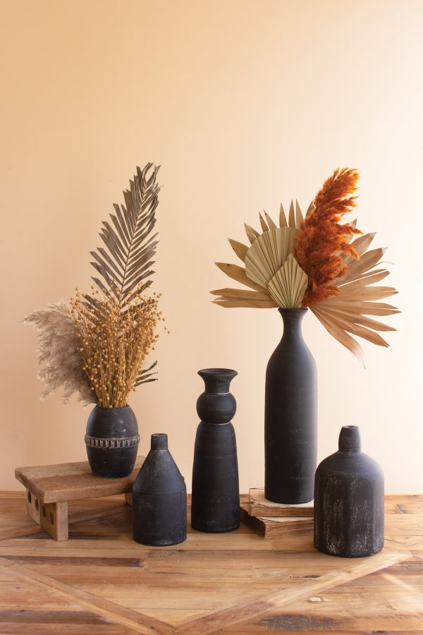 Set Of Five Modern Black Clay Vases For Discount