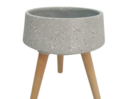 19  Terrazzo Planter W  Wood Legs, Gray Online Hot Sale