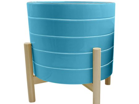 10  Striped Planter W  Wood Stand, Skyblue Discount