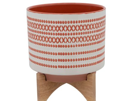 11  Aztec Planter W  Wood Stand, Red For Sale