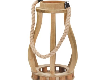 Wood 13.75  Lantern With Ropehandle, Brown Online