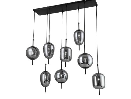 Metal 47  Pendant Lamp With 8 Light, Smoke  Glass Discount