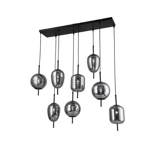 Metal 47  Pendant Lamp With 8 Light, Smoke  Glass Discount